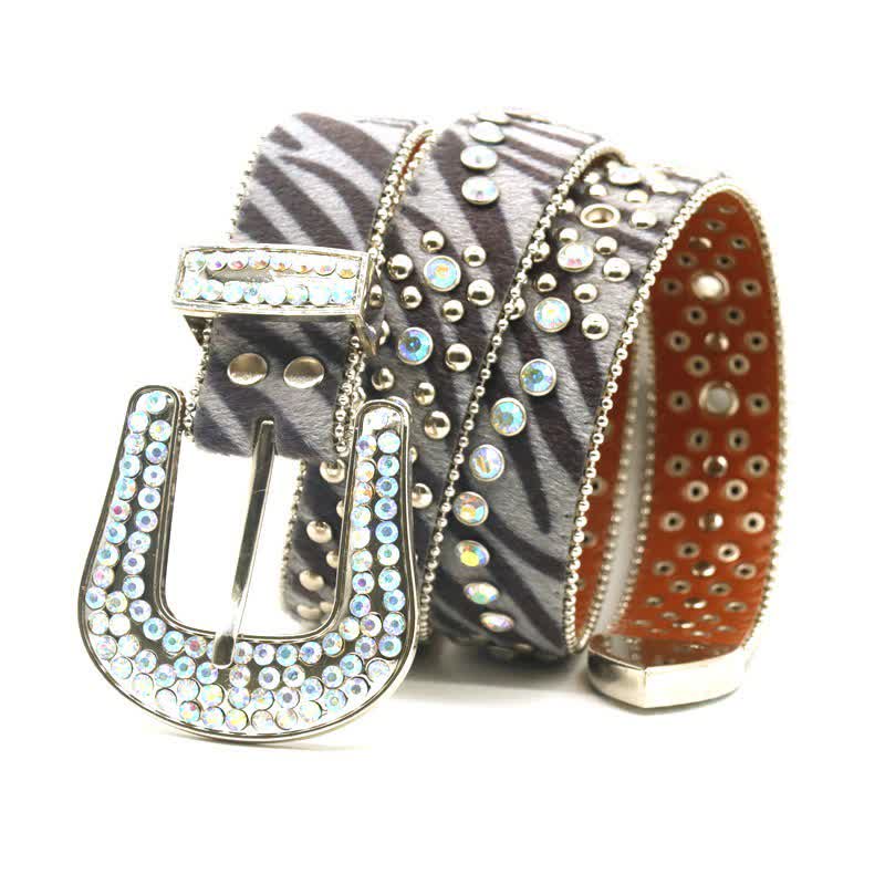 Cintura unisex in pelle con stampa zebra e strass unici - image 1