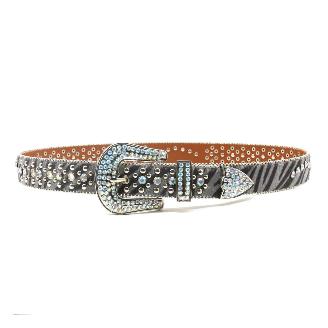 Cintura unisex in pelle con stampa zebra e strass unici - image 3
