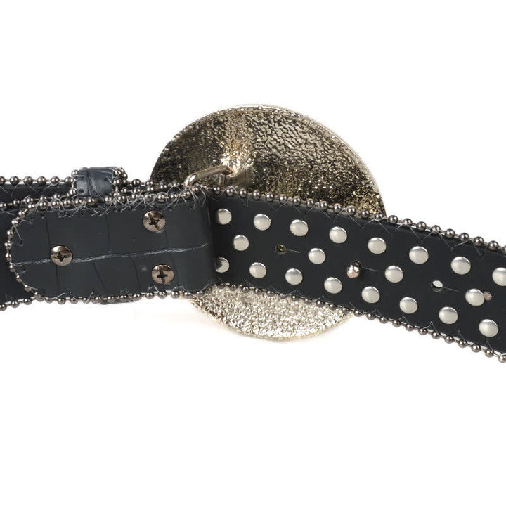 Cintura unisex in pelle con fibbia rotonda grande e strass - image 6