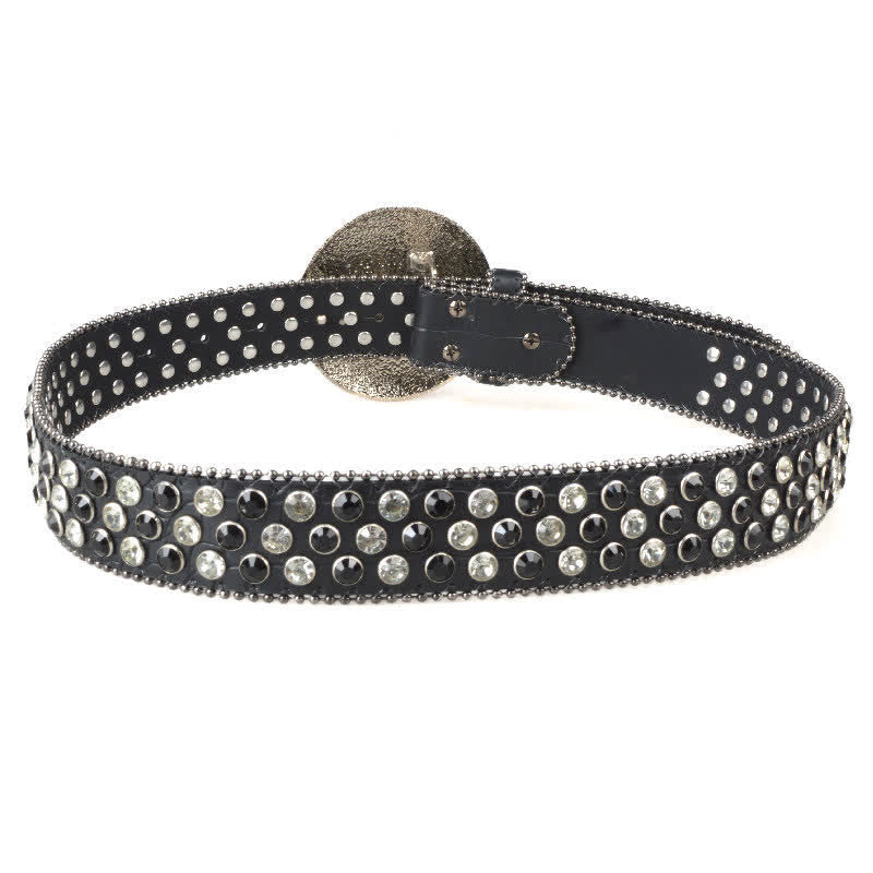 Cintura unisex in pelle con fibbia rotonda grande e strass - image 3