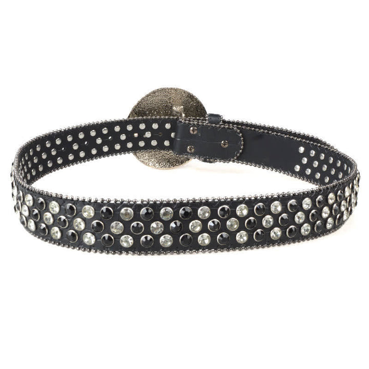 Cintura unisex in pelle con fibbia rotonda grande e strass - image 3