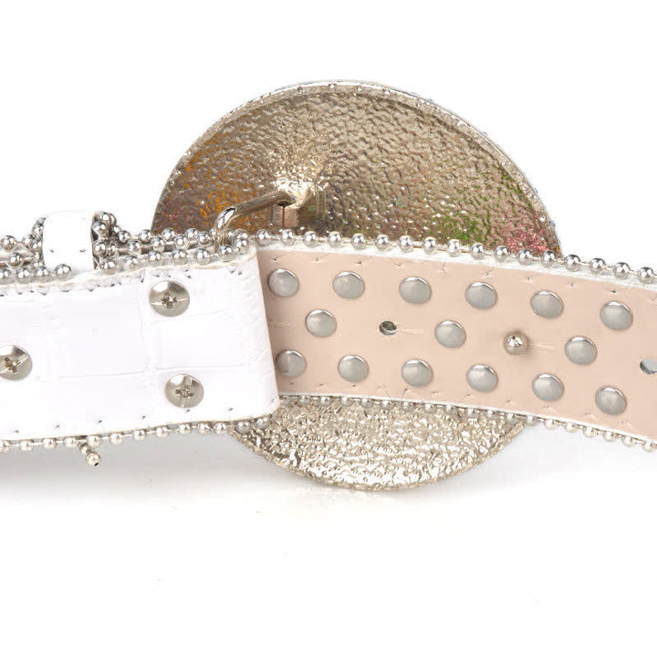 Cintura unisex in pelle con fibbia rotonda grande e strass - image 14
