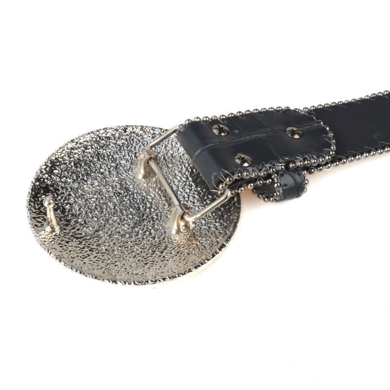 Cintura unisex in pelle con fibbia rotonda grande e strass - image 5