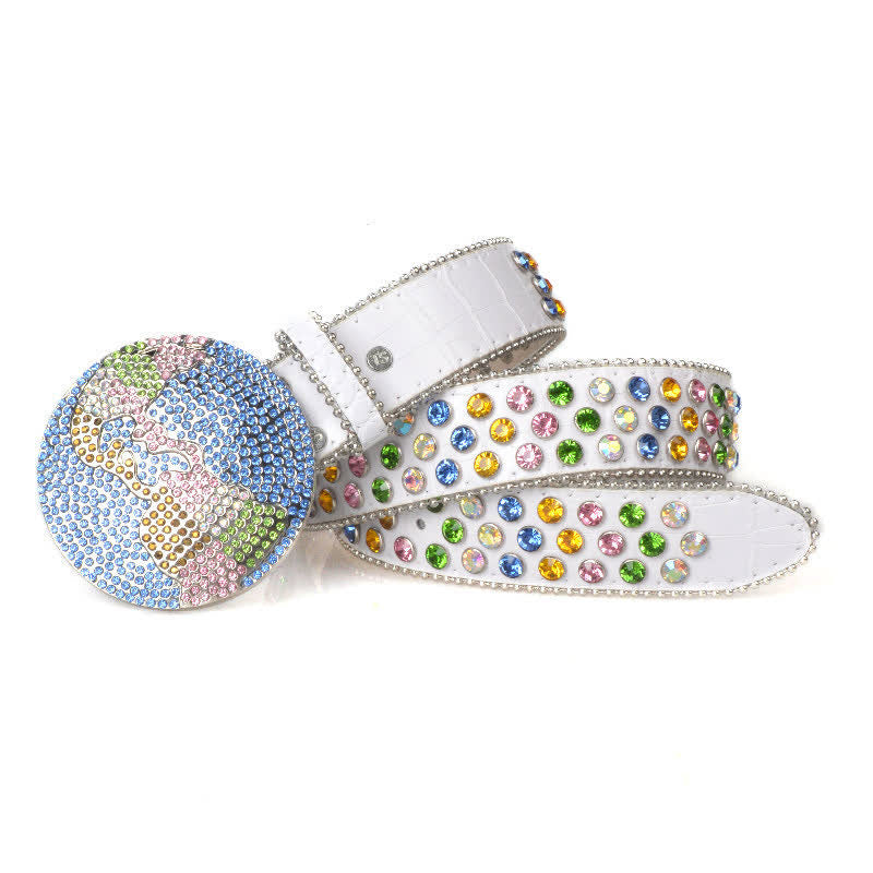 Cintura unisex in pelle con fibbia rotonda grande e strass - image 8