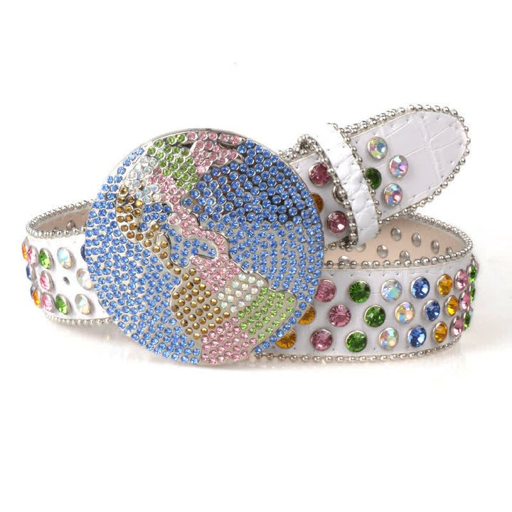 Cintura unisex in pelle con fibbia rotonda grande e strass - Bianco - 38 - image 7