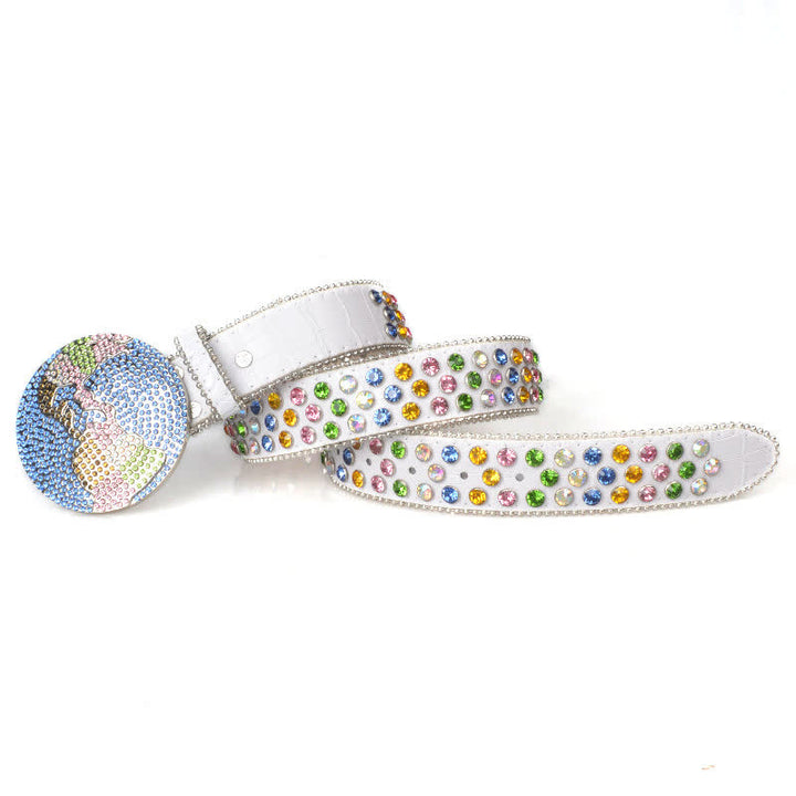 Cintura unisex in pelle con fibbia rotonda grande e strass - image 9