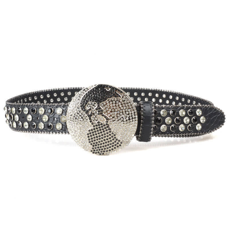Cintura unisex in pelle con fibbia rotonda grande e strass - image 2