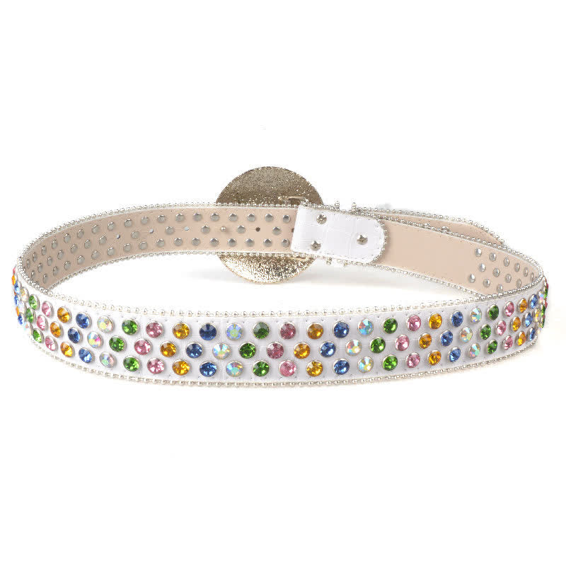 Cintura unisex in pelle con fibbia rotonda grande e strass - image 11