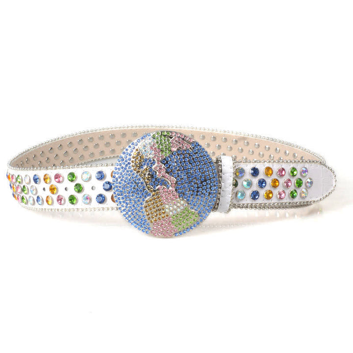 Cintura unisex in pelle con fibbia rotonda grande e strass - image 10