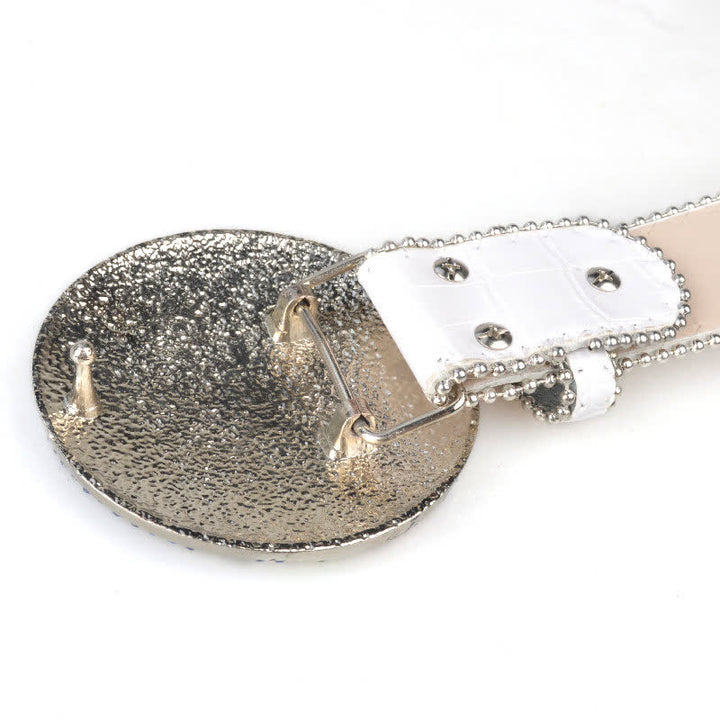 Cintura unisex in pelle con fibbia rotonda grande e strass - image 13