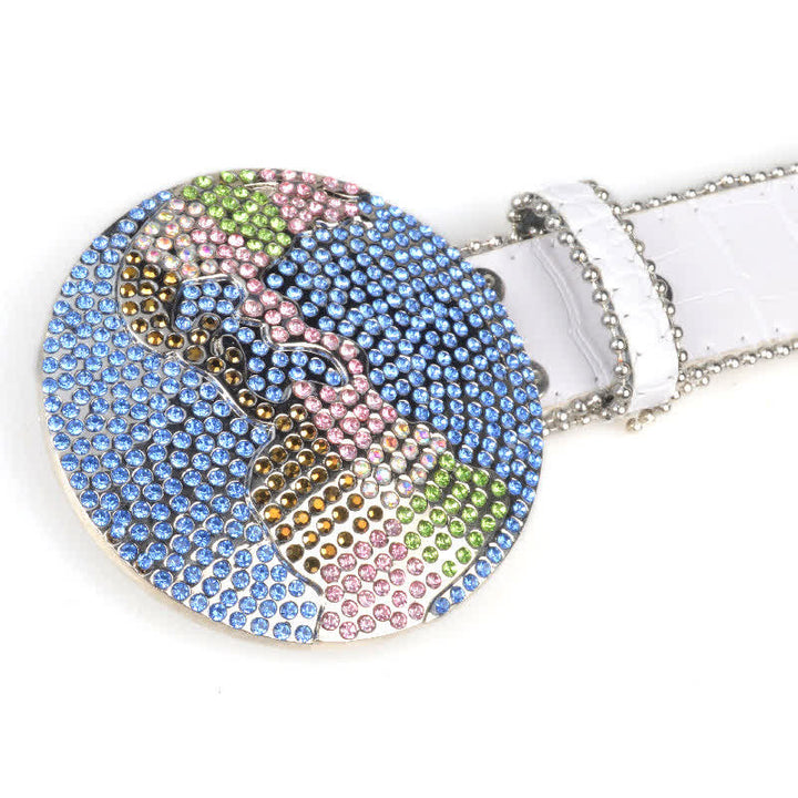 Cintura unisex in pelle con fibbia rotonda grande e strass - image 12