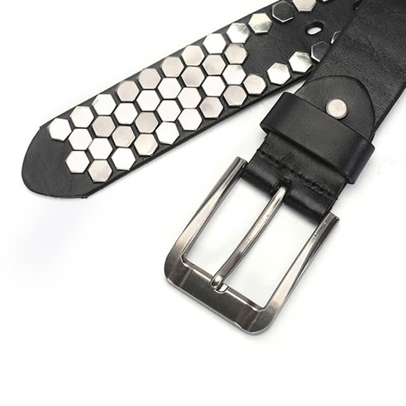 Cintura unisex in pelle con borchie esagonali - image 12