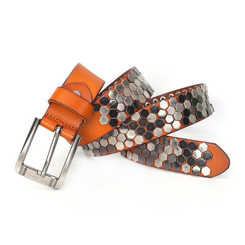 Cintura unisex in pelle con borchie esagonali - image 1
