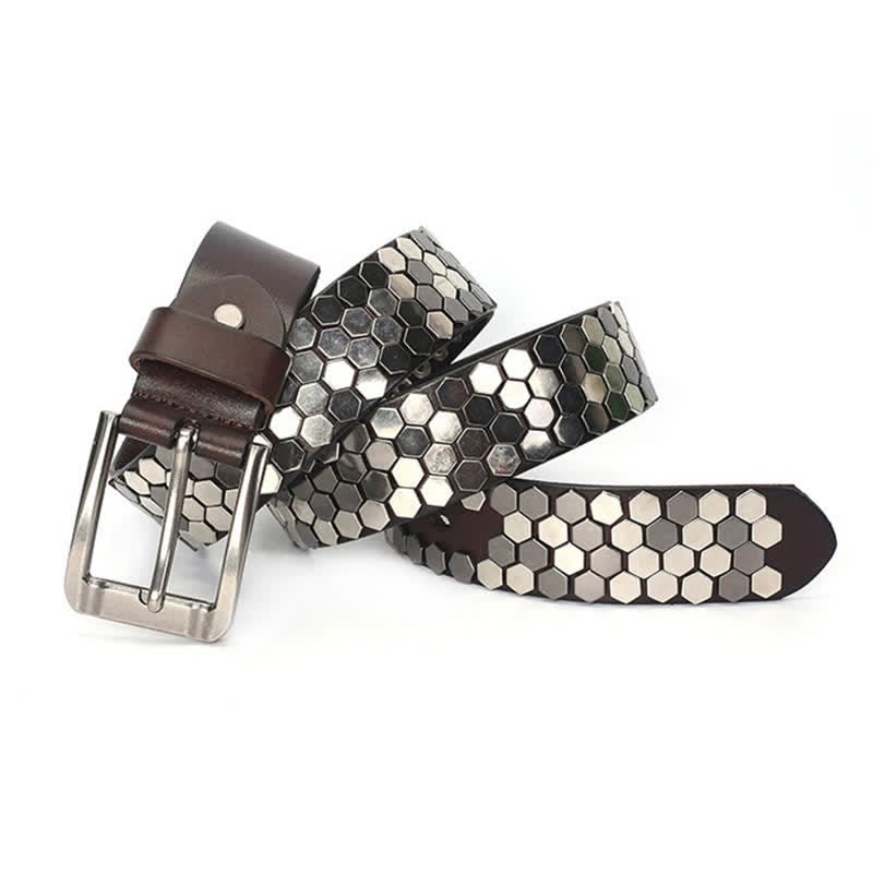 Cintura unisex in pelle con borchie esagonali - image 15