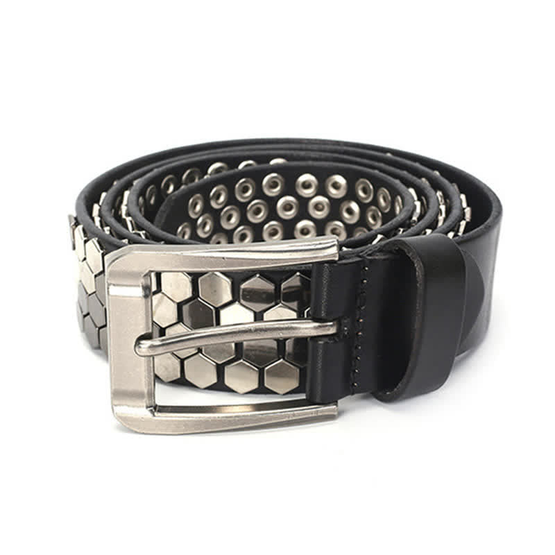 Cintura unisex in pelle con borchie esagonali - image 7