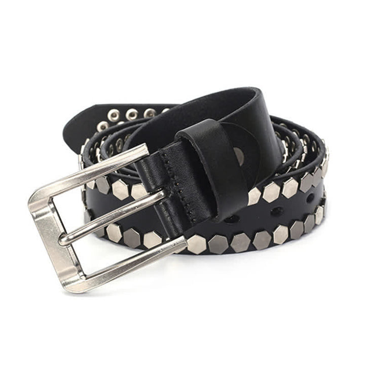 Cintura unisex in pelle con borchie esagonali - image 8