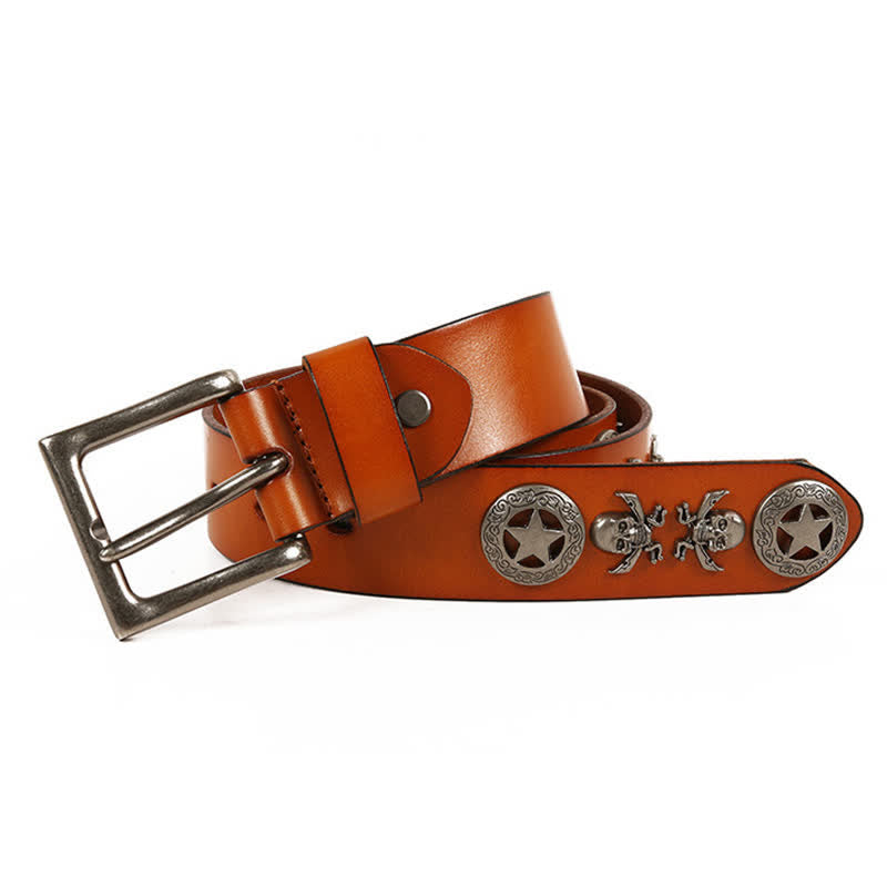 Cintura in pelle unisex con teschio e stella in stile punk - image 12