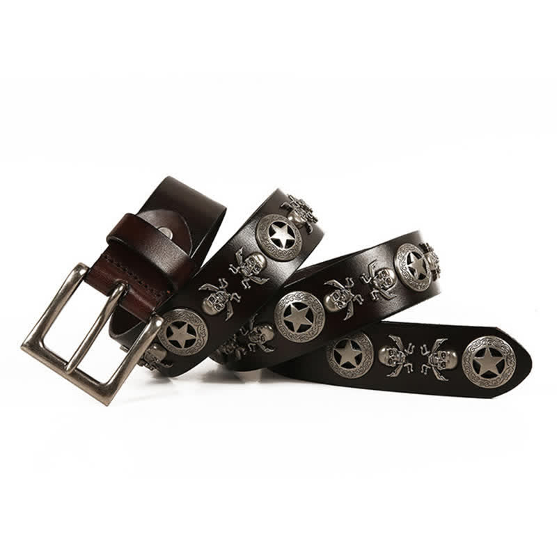 Cintura in pelle unisex con teschio e stella in stile punk - image 14