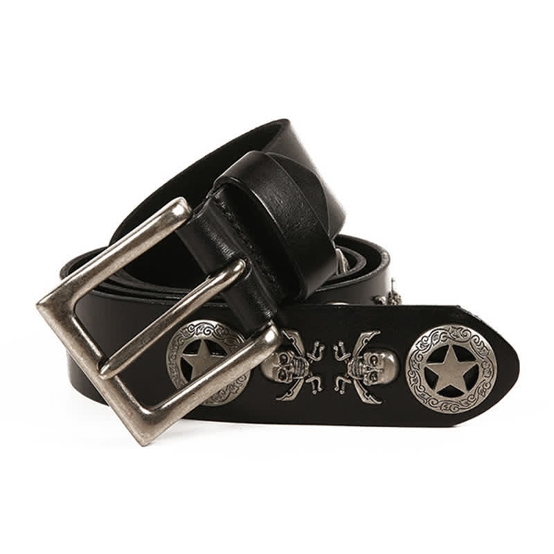 Cintura in pelle unisex con teschio e stella in stile punk - image 1