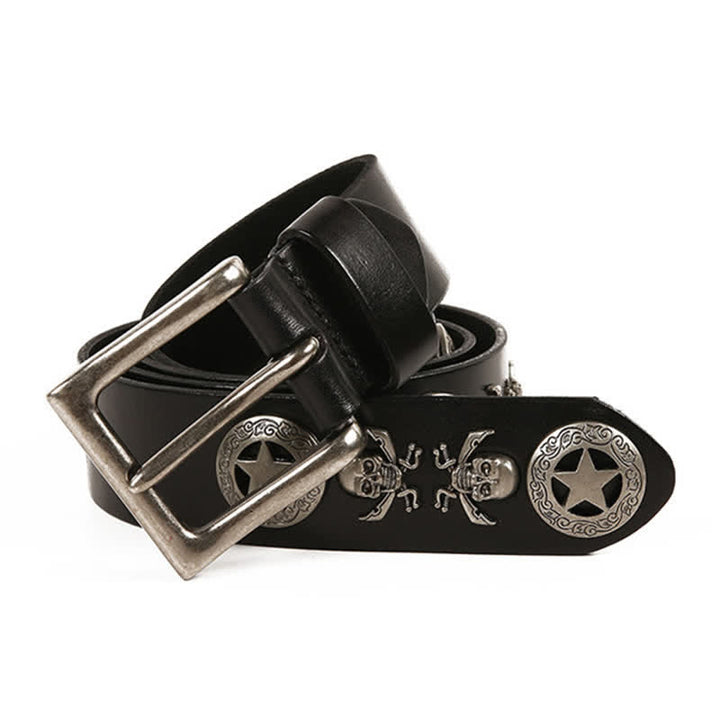 Cintura in pelle unisex con teschio e stella in stile punk - image 1