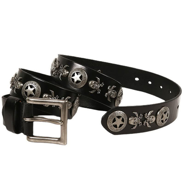 Cintura in pelle unisex con teschio e stella in stile punk - image 2