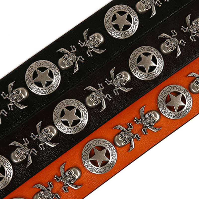 Cintura in pelle unisex con teschio e stella in stile punk - image 8