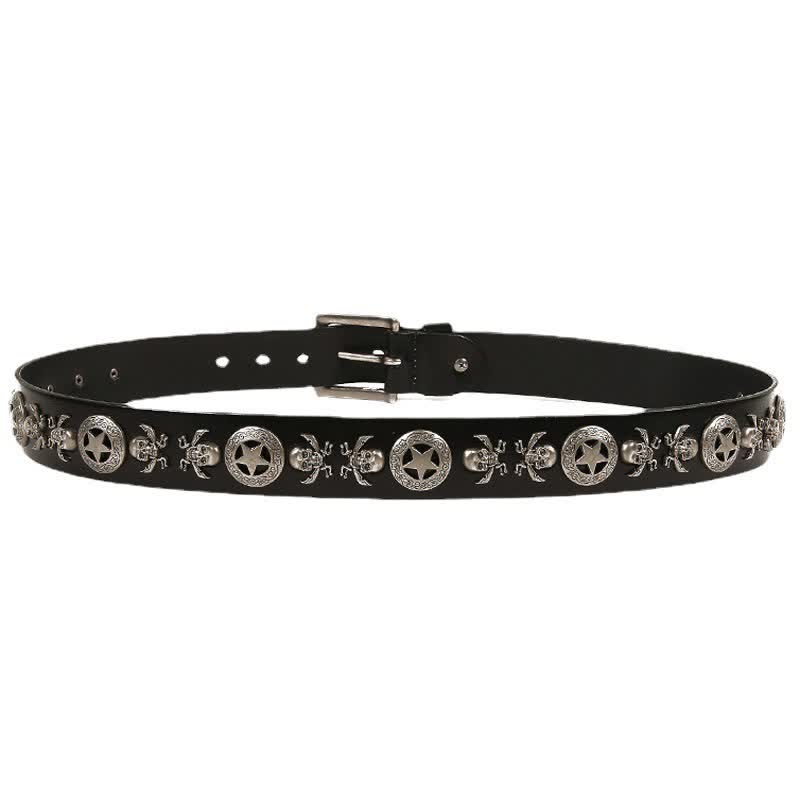 Cintura in pelle unisex con teschio e stella in stile punk - image 4