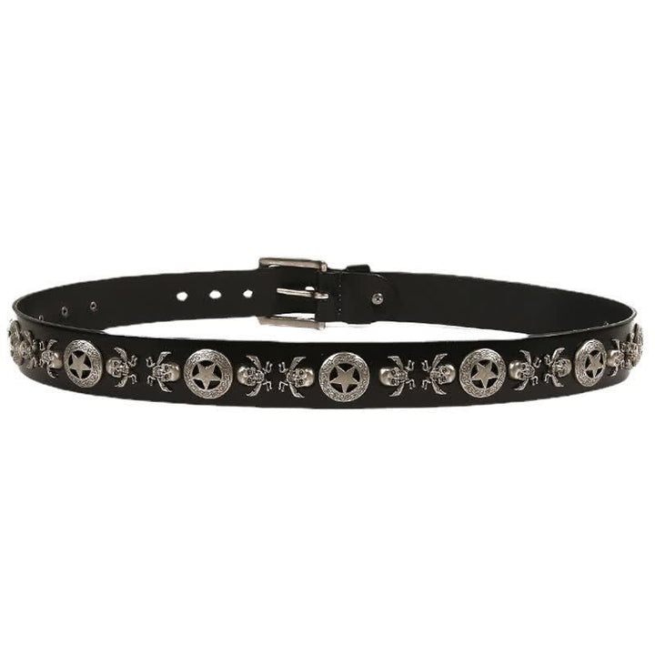 Cintura in pelle unisex con teschio e stella in stile punk - image 4