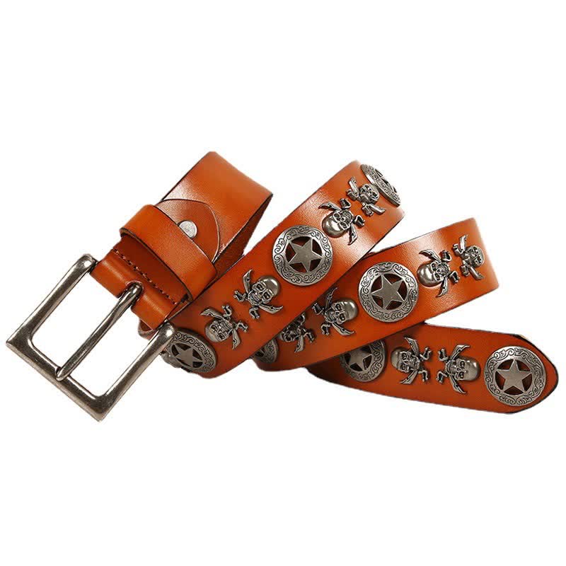 Cintura in pelle unisex con teschio e stella in stile punk - image 11
