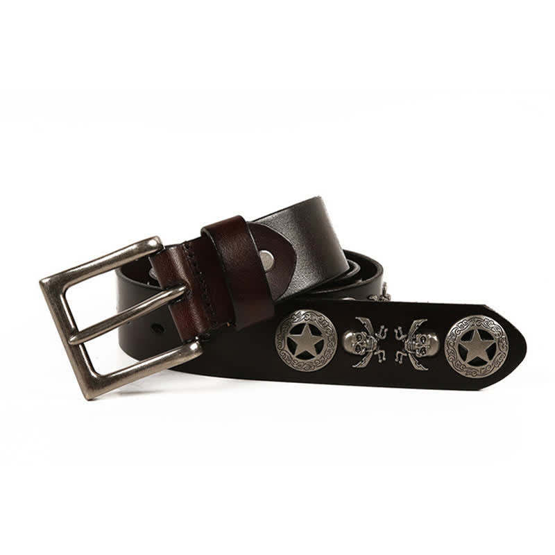 Cintura in pelle unisex con teschio e stella in stile punk - image 15