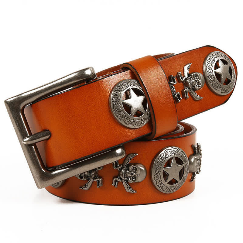 Cintura in pelle unisex con teschio e stella in stile punk - Arancia - 44 - image 10
