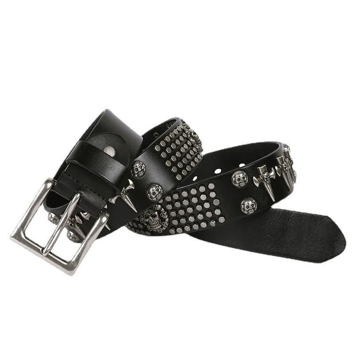 Cintura unisex in pelle con borchie a croce e teschio - image 3
