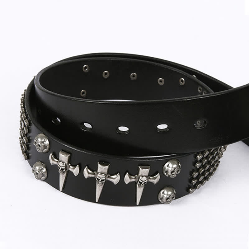 Cintura unisex in pelle con borchie a croce e teschio - image 6