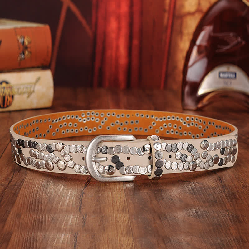 Cintura in pelle con borchie e piastra metallica alla moda da donna - Beige - 38 - image 6