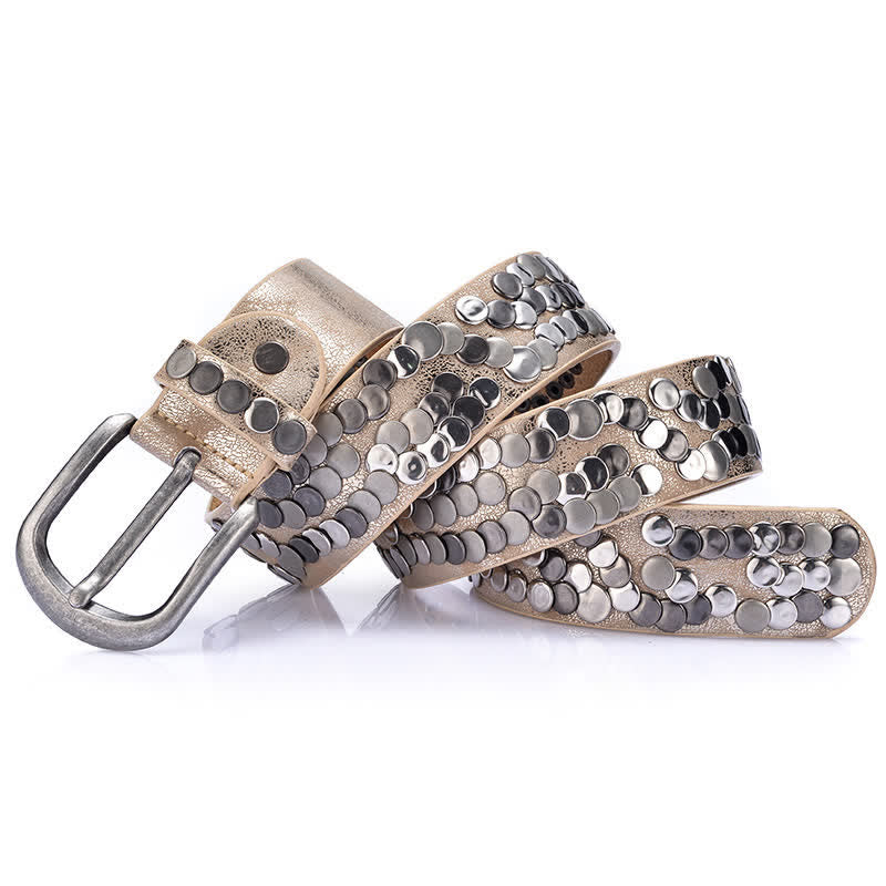Cintura in pelle con borchie e piastra metallica alla moda da donna - Oro - 38 - image 8