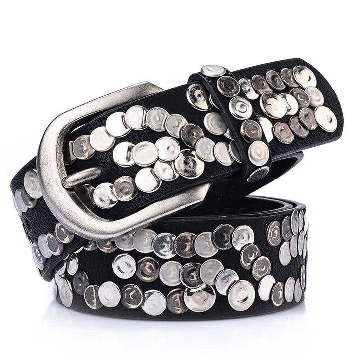 Cintura in pelle con borchie e piastra metallica alla moda da donna - Nero - 38 - image 0