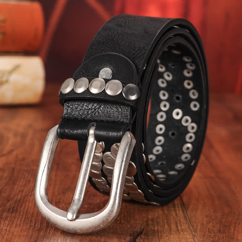 Cintura in pelle con borchie e piastra metallica alla moda da donna - image 1