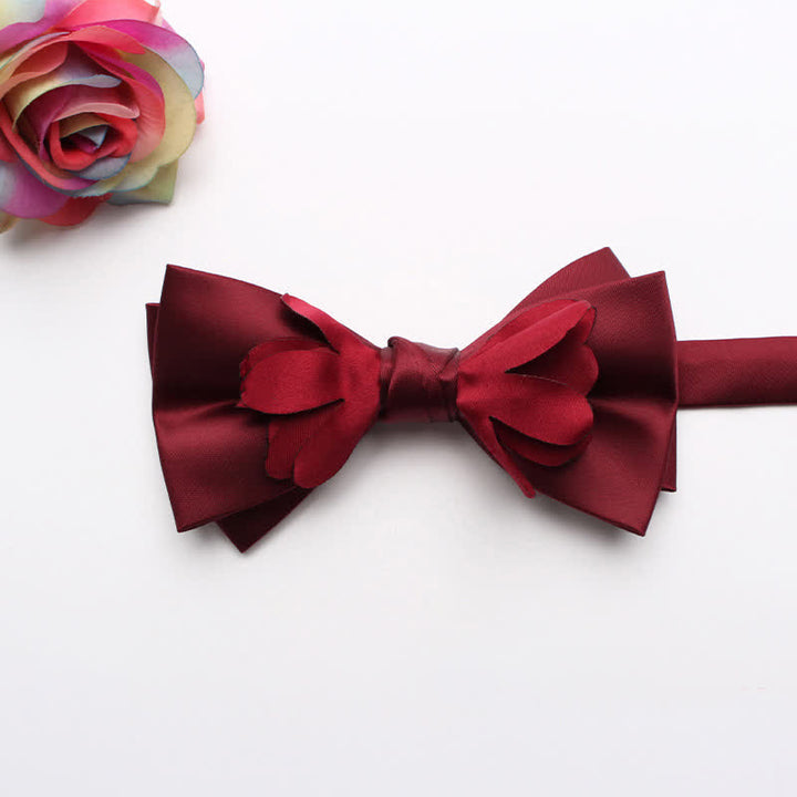 Papillon da uomo con nastro a fiori a doppio strato tinto in filo - Rosso - image 12
