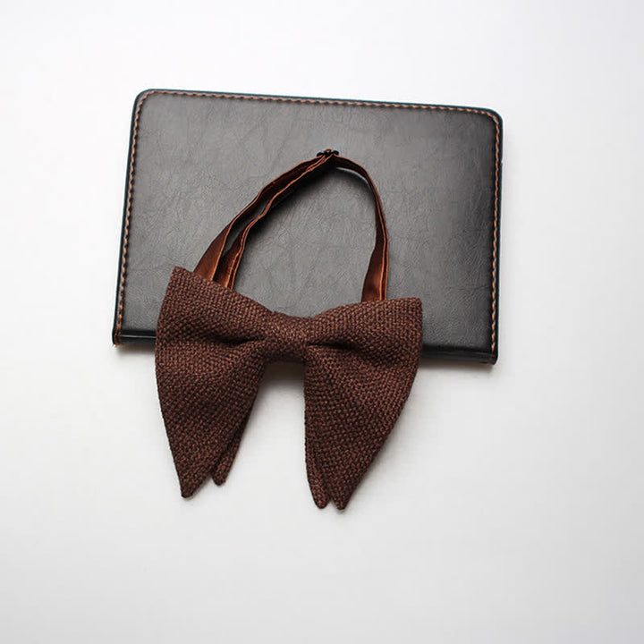 Papillon oversize a punta in lino e cotone da uomo - Marrone sella - image 14