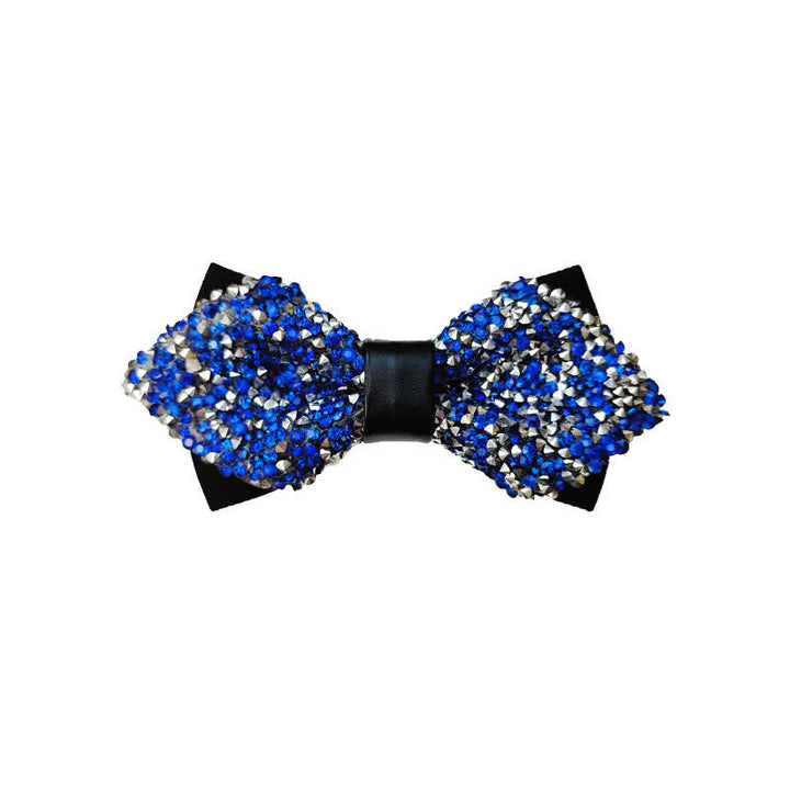 Papillon a punta con doppio strato di strass glitterati da uomo - Blu e argento - image 12