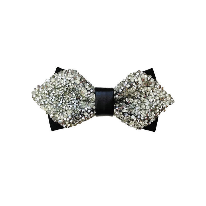 Papillon a punta con doppio strato di strass glitterati da uomo - Argento - image 9