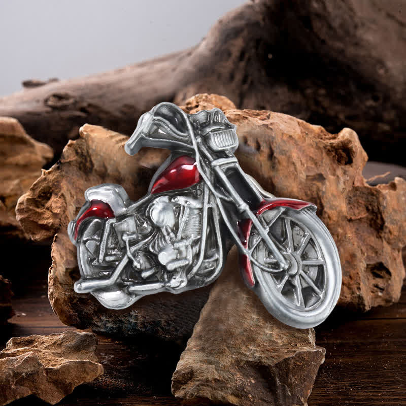 Cintura in pelle con fibbia da motocicletta fai da te da uomo - Rosso - Senza cintura - image 0