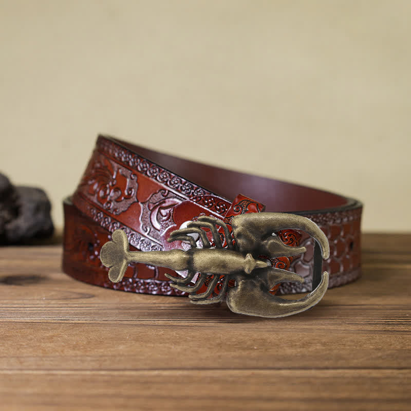 Cintura in pelle con fibbia a forma di mini scorpione fai da te da uomo - Scorpion - Cintura marrone intagliata (40) - image 8