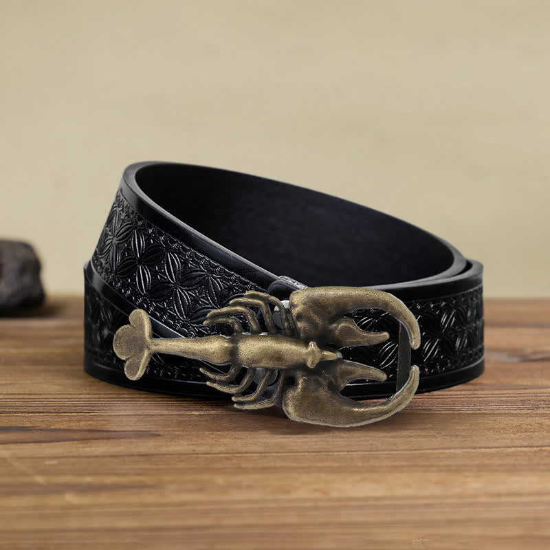 Cintura in pelle con fibbia a forma di mini scorpione fai da te da uomo - Scorpion - Cintura in tessuto goffrato nero (38) - image 6
