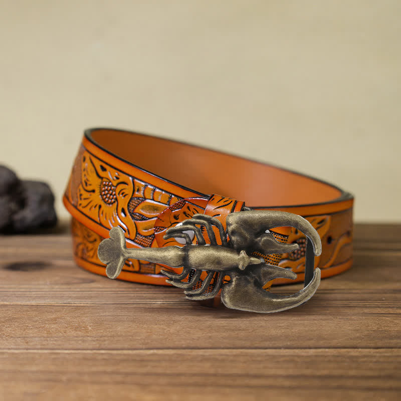 Cintura in pelle con fibbia a forma di mini scorpione fai da te da uomo - Scorpion - Cintura intagliata arancione (40) - image 10