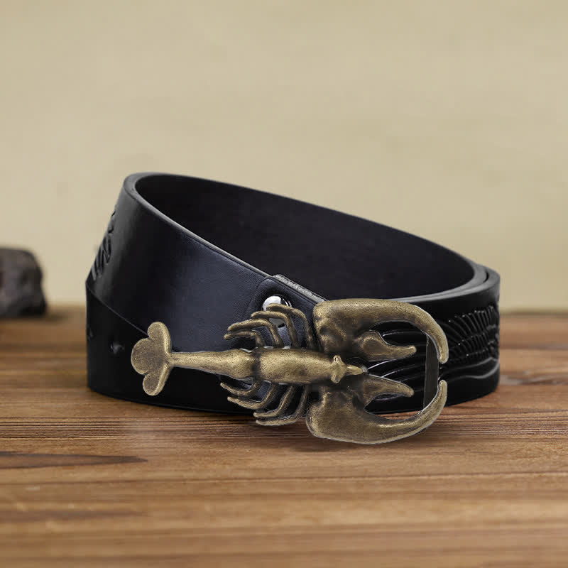 Cintura in pelle con fibbia a forma di mini scorpione fai da te da uomo - Scorpion - Cintura aquila nera in rilievo (38) - image 5