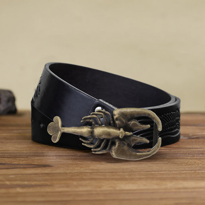 Cintura in pelle con fibbia a forma di mini scorpione fai da te da uomo - Scorpion - Cintura aquila nera in rilievo (38) - image 5