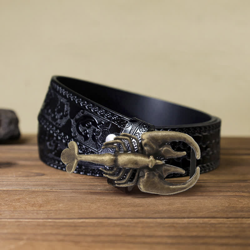 Cintura in pelle con fibbia a forma di mini scorpione fai da te da uomo - Scorpion - Cintura nera intagliata (40) - image 7