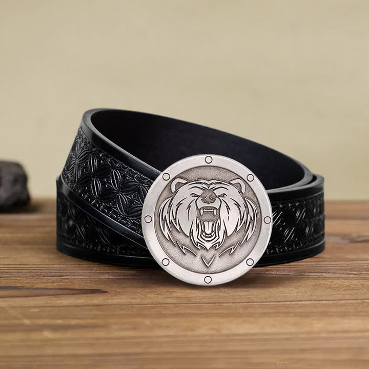 Cintura in pelle con fibbia a forma di testa di tigre punk rotonda fai da te da uomo - Testa di tigre - Cintura in tessuto goffrato nero (38) - image 5
