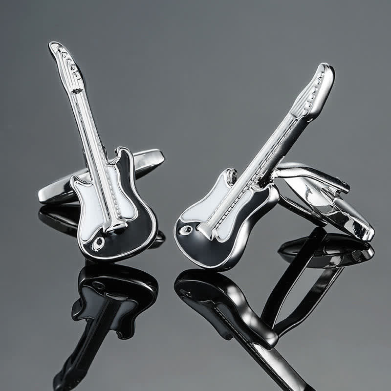 Gemelli da uomo eleganti con nota di strumento musicale - Chitarra nera e argento - image 15